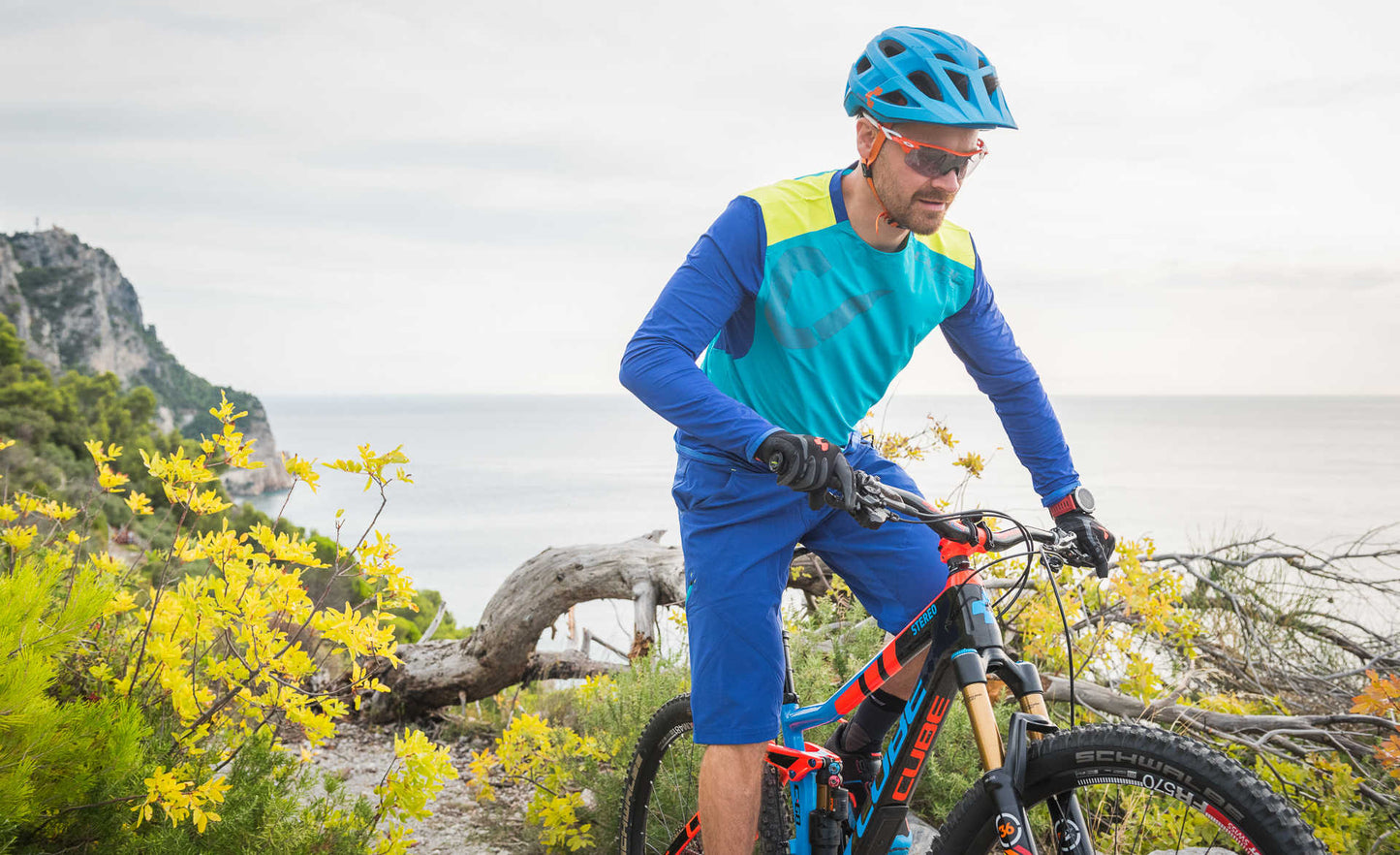 CUBE Am Rundhalstrikot L/S Blau/Lime