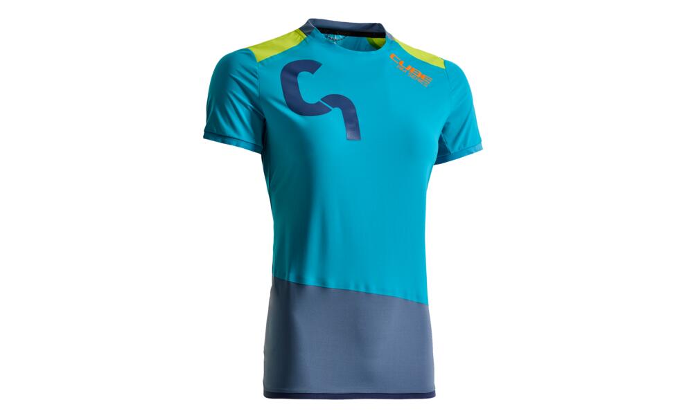 Camiseta de cuello redondo CUBE Am Ws de manga corta azul/topo/lima