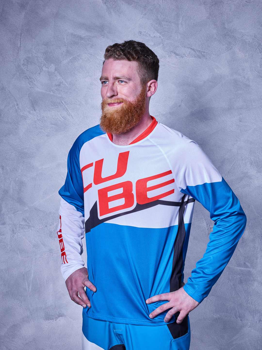 CUBE Action Rundhalstrikot Pilot L/S Weiß/Blau/Rot