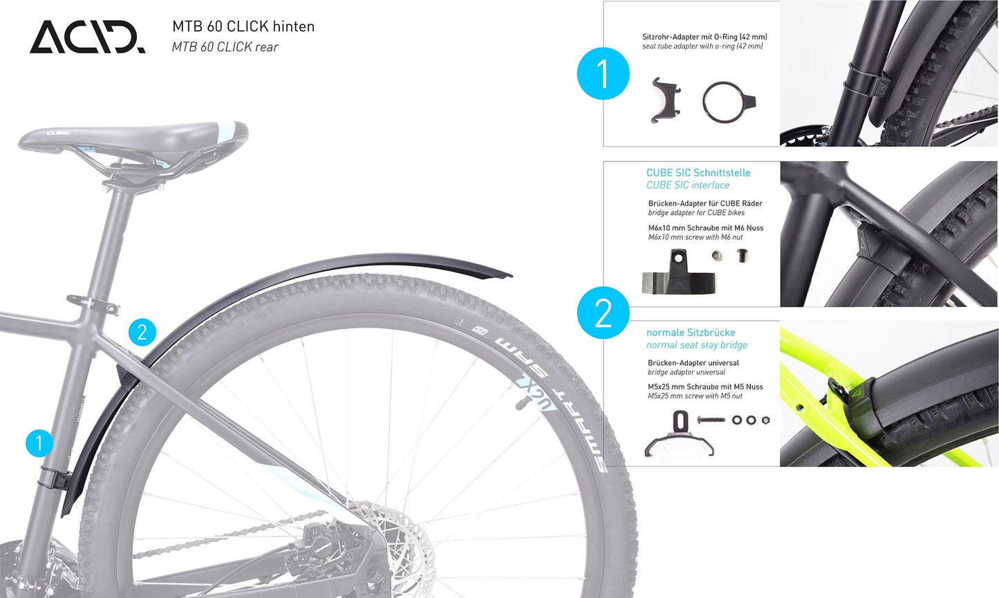 Juego de guardabarros ACID Mtb 60 27,5/29" Click Negro
