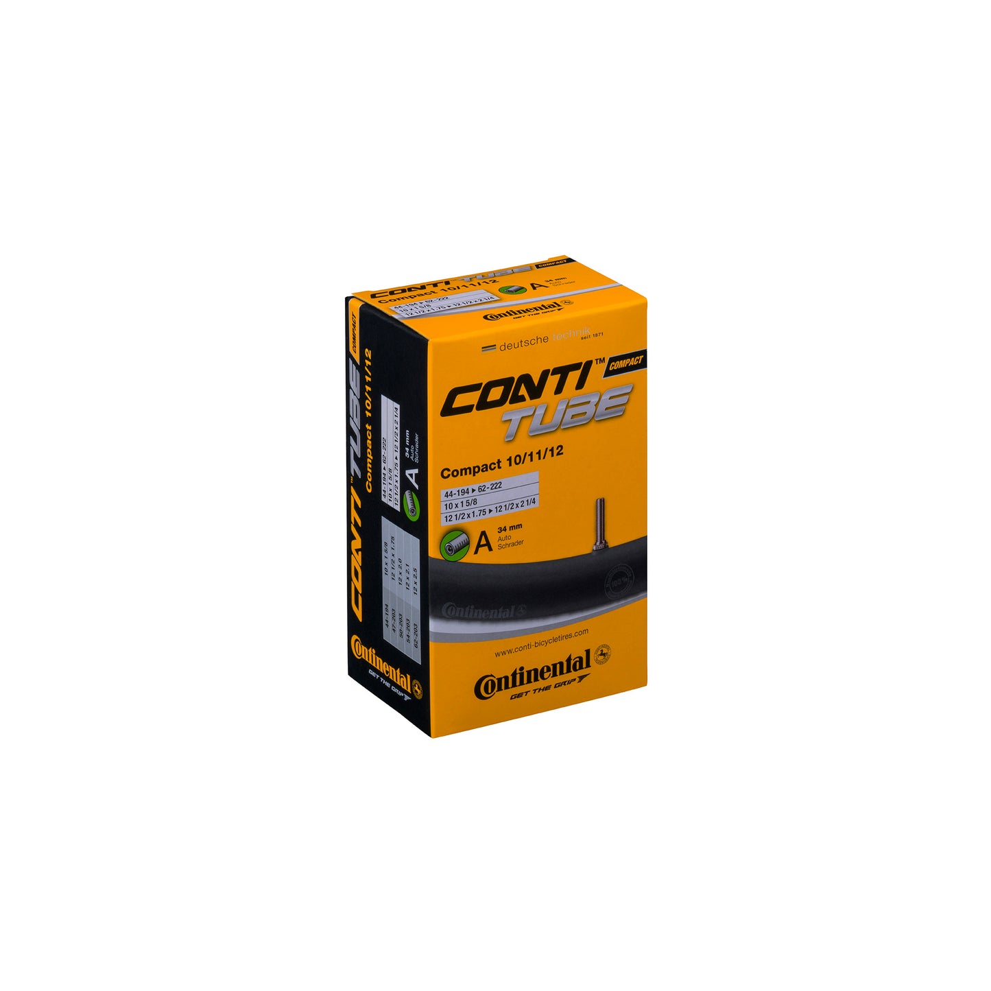 Continental Compact Tube - Schrader 34mm Valve: BLACK 10/11/12"