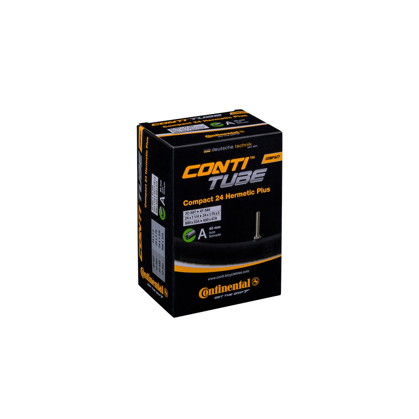 Continental Compact Tube Hermetic Plus - Schrader 40mm Valve: BLACK 24X1.25-1.75"