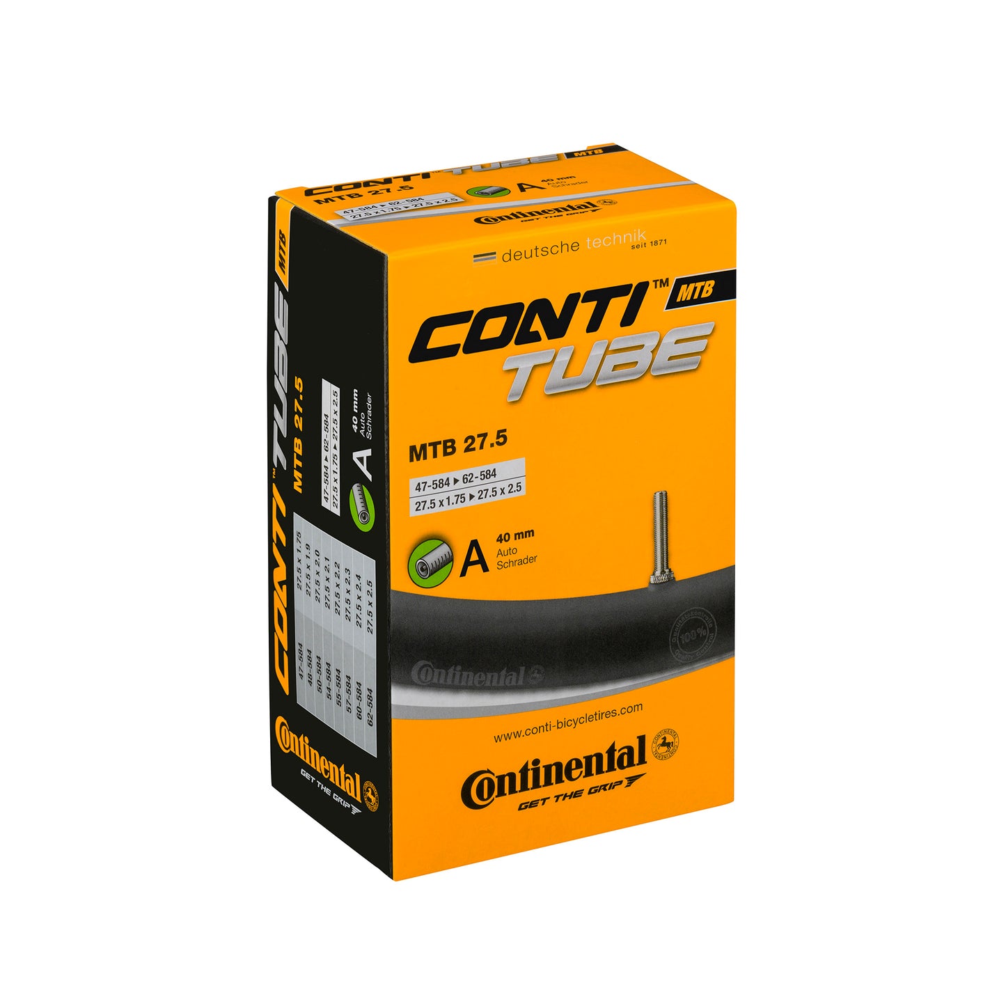 Continental MTB Tube - Schrader 40mm Valve: BLACK 27.5X1.75-2.50"