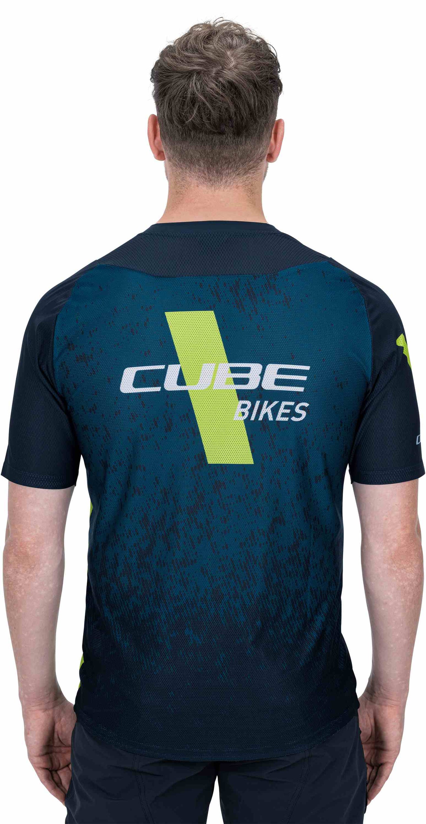 CUBE Edge Rundhalstrikot S/S Blau/Limette