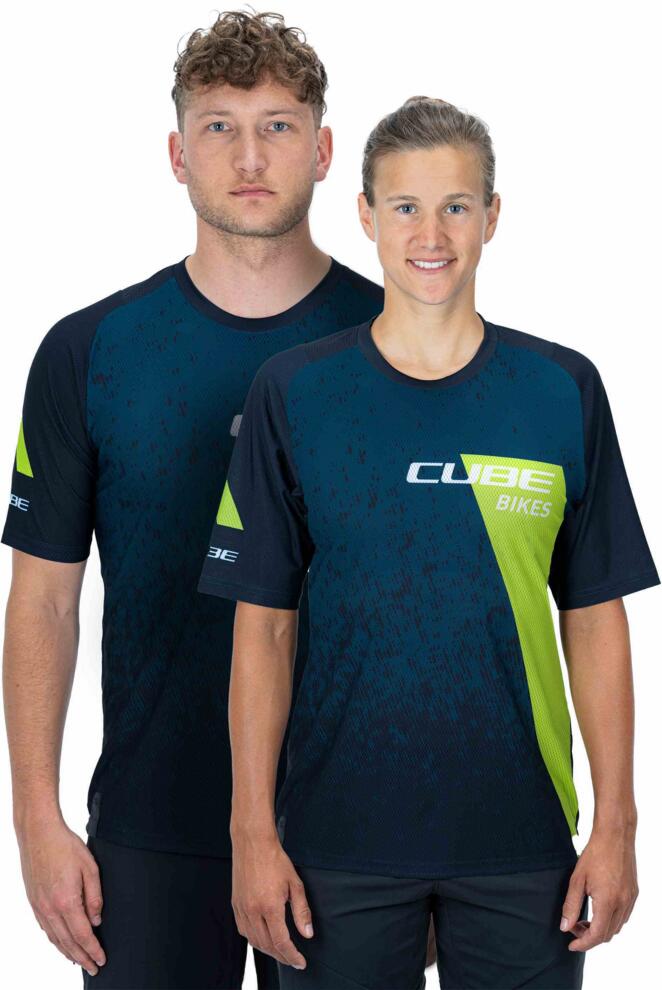 CUBE Edge Rundhalstrikot S/S Blau/Limette