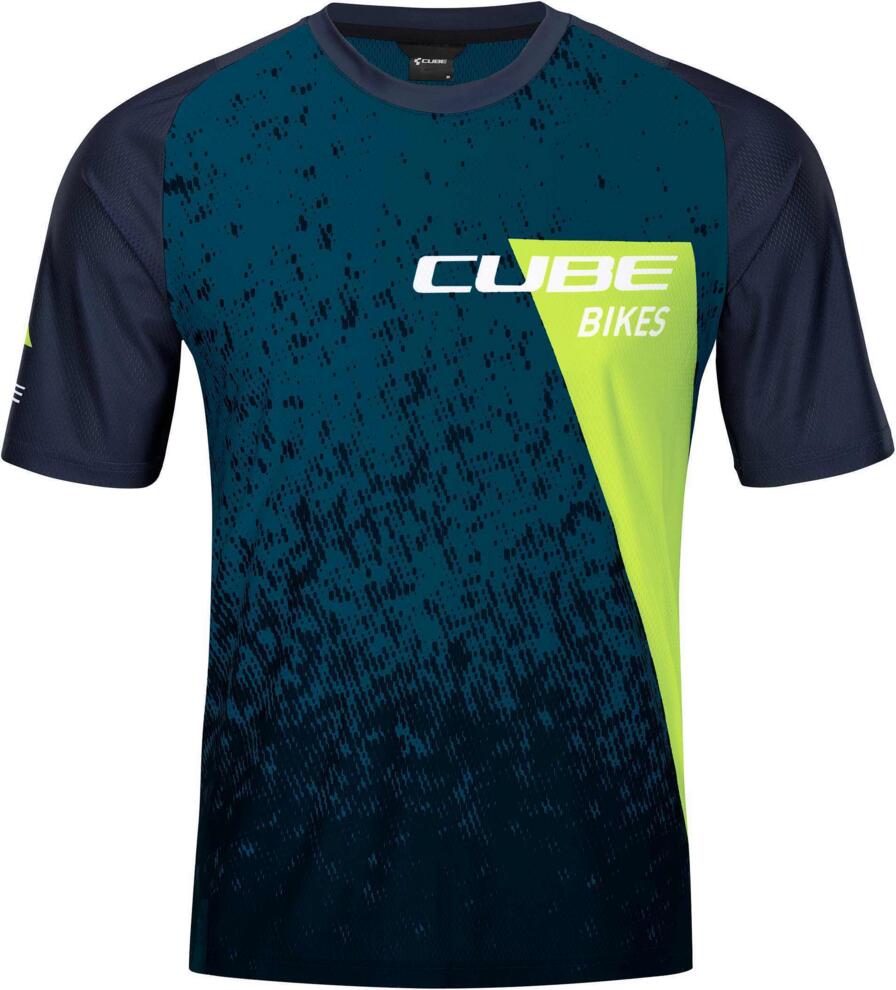 CUBE Edge Rundhalstrikot S/S Blau/Limette