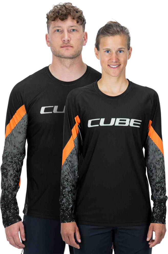 CUBE Edge Rundhalstrikot L/S Schwarz/Orange