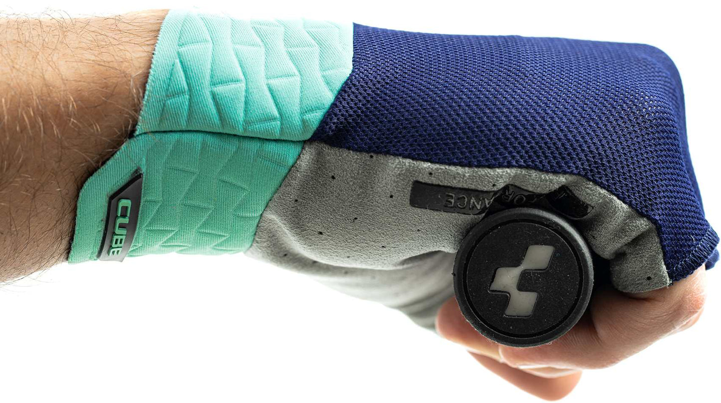 Guantes CUBE Performance de dedos cortos en azul y menta