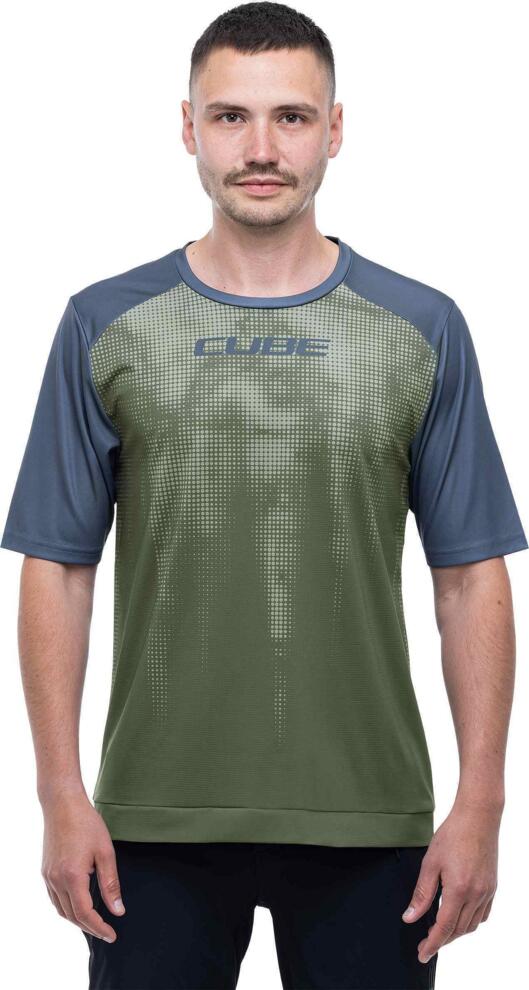 Cube Atx Rundhalstrikot Tm S/S Oliv/Grau
