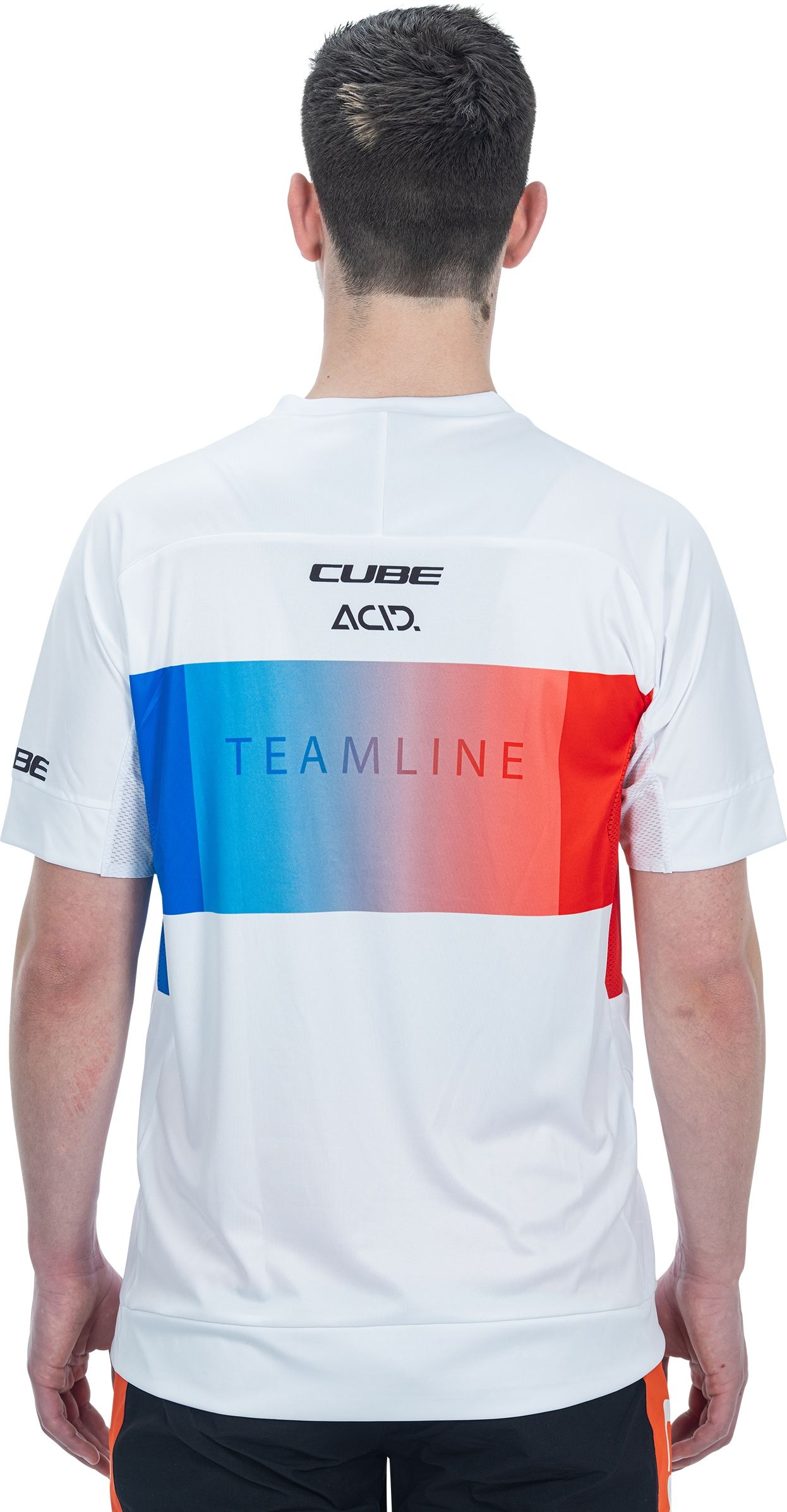 Camiseta de cuello redondo CUBE Teamline de manga corta, color blanco, azul y rojo