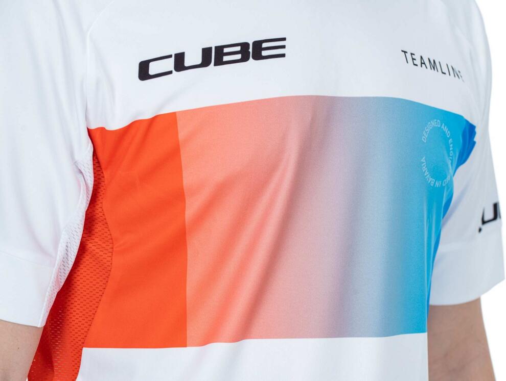 Camiseta de cuello redondo CUBE Teamline de manga corta, color blanco, azul y rojo