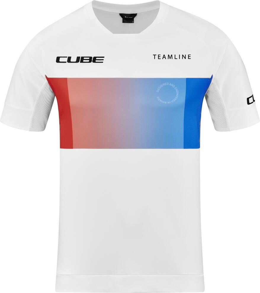 Camiseta de cuello redondo CUBE Teamline de manga corta, color blanco, azul y rojo