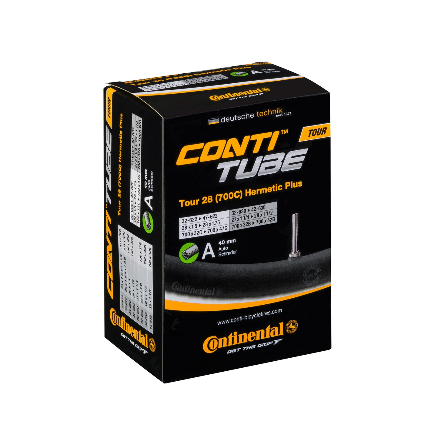 Continental Tour Tube Hermetic Plus - Schrader 40mm Valve: BLACK 700X32-47C