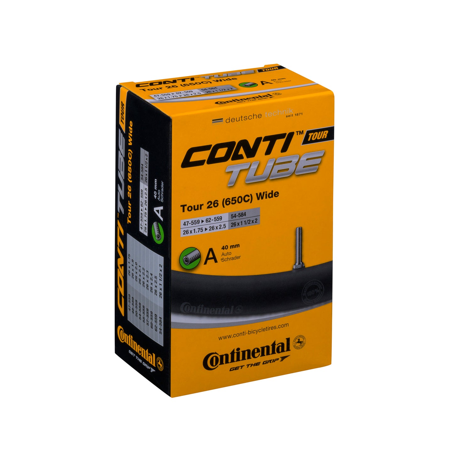 Continental Tour Tube - Schrader 40mm Valve: BLACK 26X1.30-1.75"